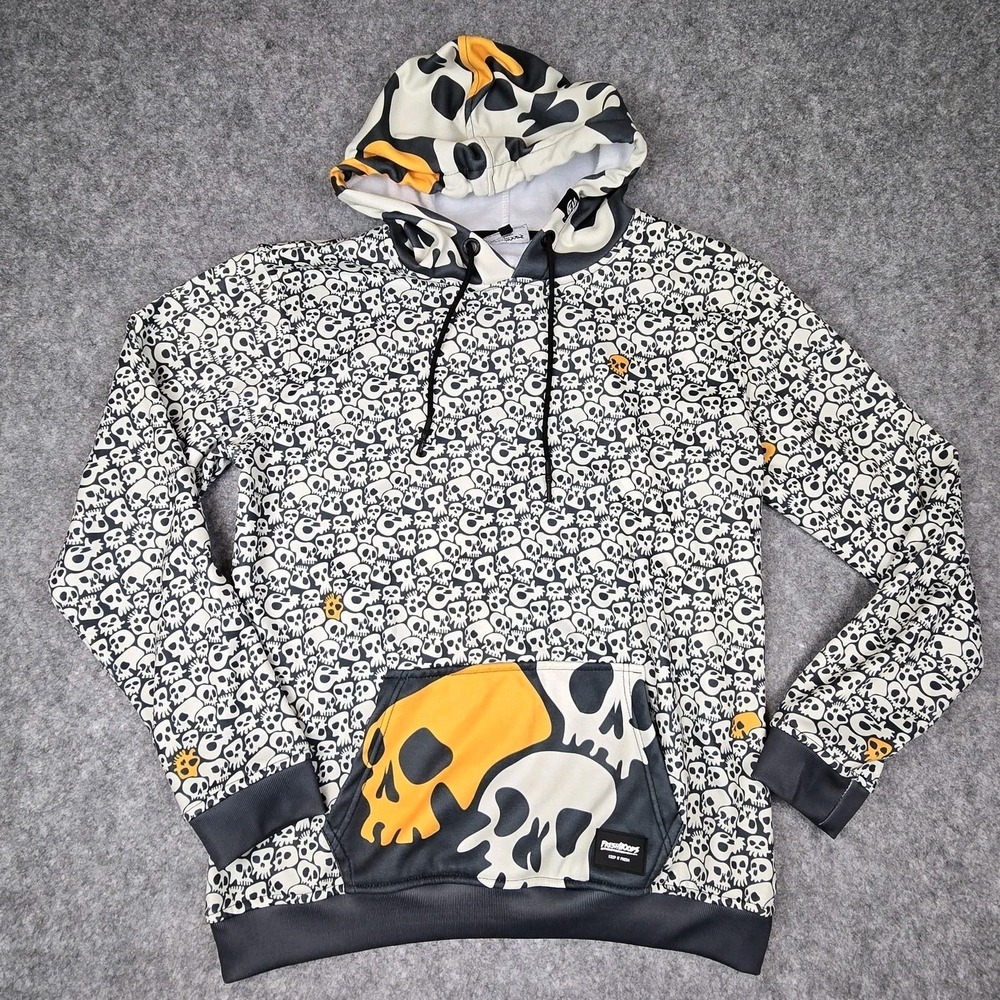 Freshhoods Hoodie Mens Medium Black White Skull Graphic Pullover Sweatshirt